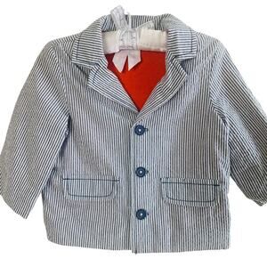 Macy's Size 6-9 Months Baby Boys Pinstripe Cotton Blazer Jacket Preppy